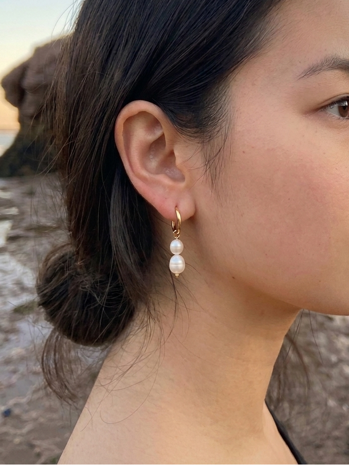 Twin Tide Pearl Hoops