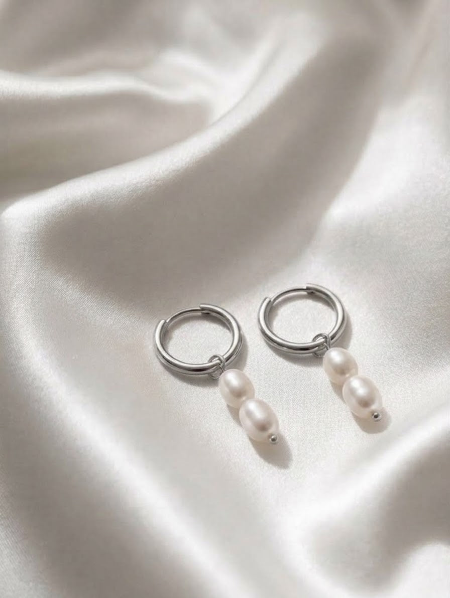 Twin Tide Pearl Hoops